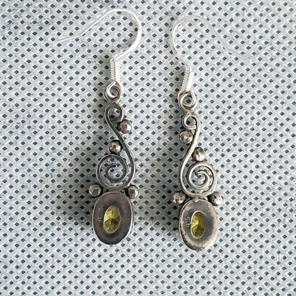 Vintage 925 Silver Ear Rings With Citrine. - Picture 2 of 5